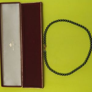 16 INCH GENUINE BLACK FRESHWATER PEARL NECKLACE WITH 14 K GOLD CLASP